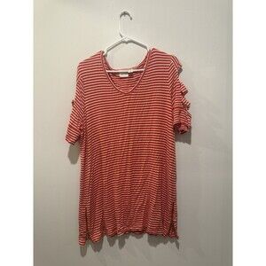 Chicos Zenergy Top Womens Sz 3 Red White Short Sleeve PullOver